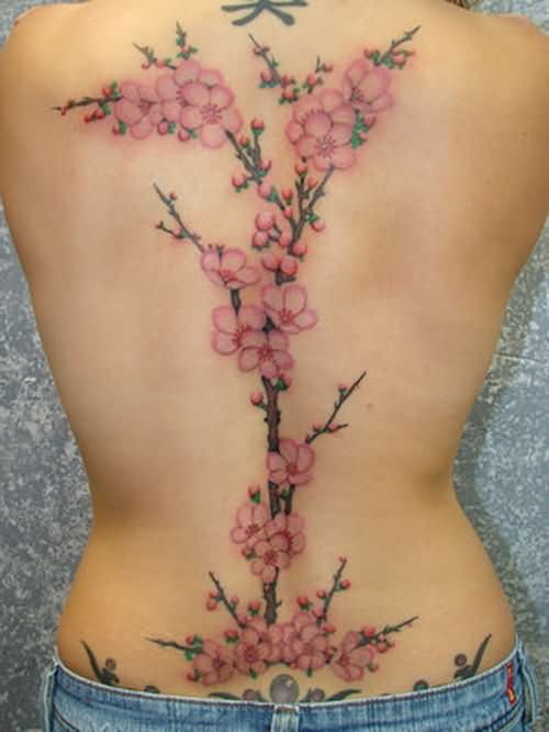 Wonderful Back Body Cherry Blosoom Tattoos